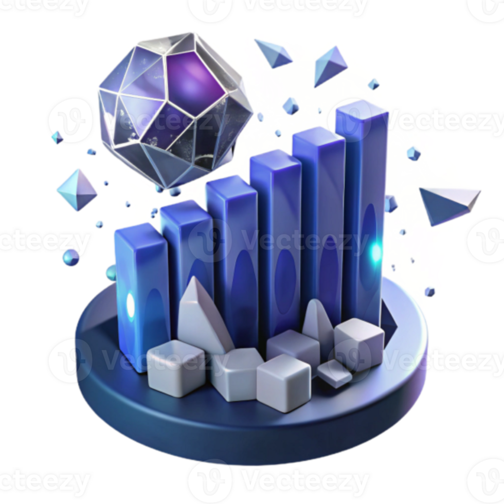 Abstract Render of Geometric Data Chart with Crystal Elements png