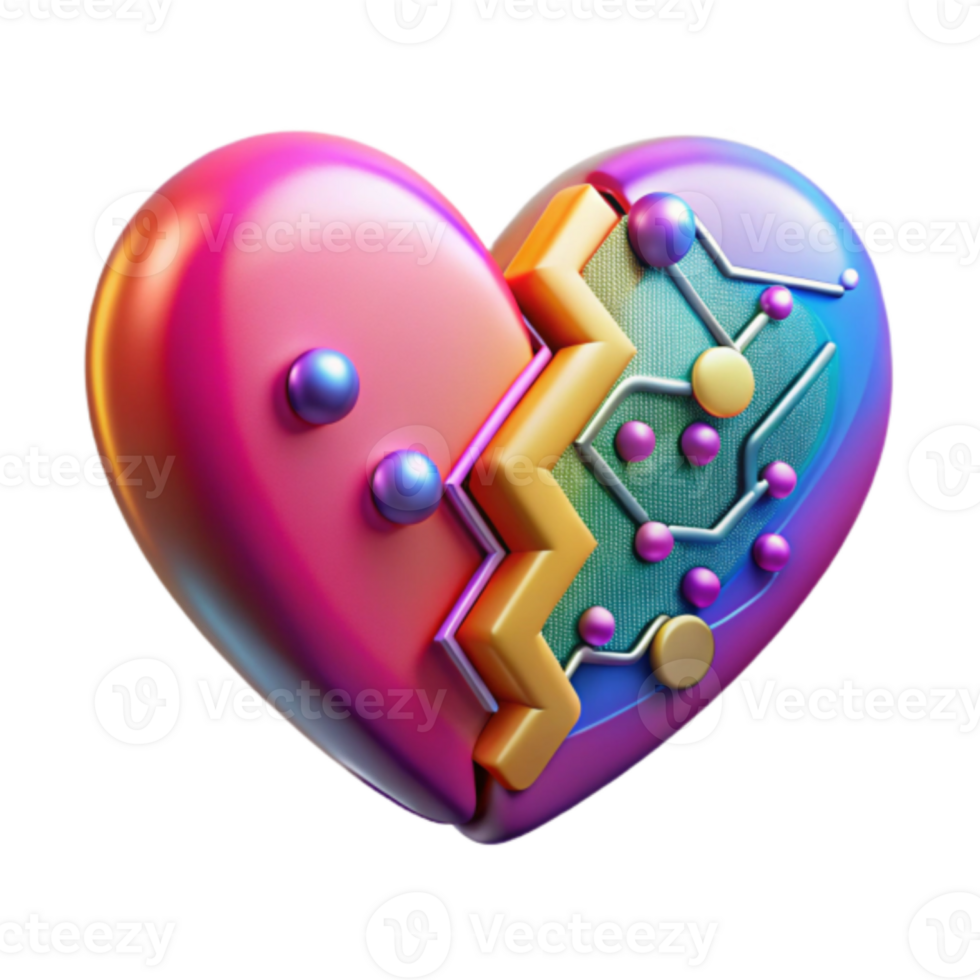 Render of a Colorful Heart with Circuit Board Design png