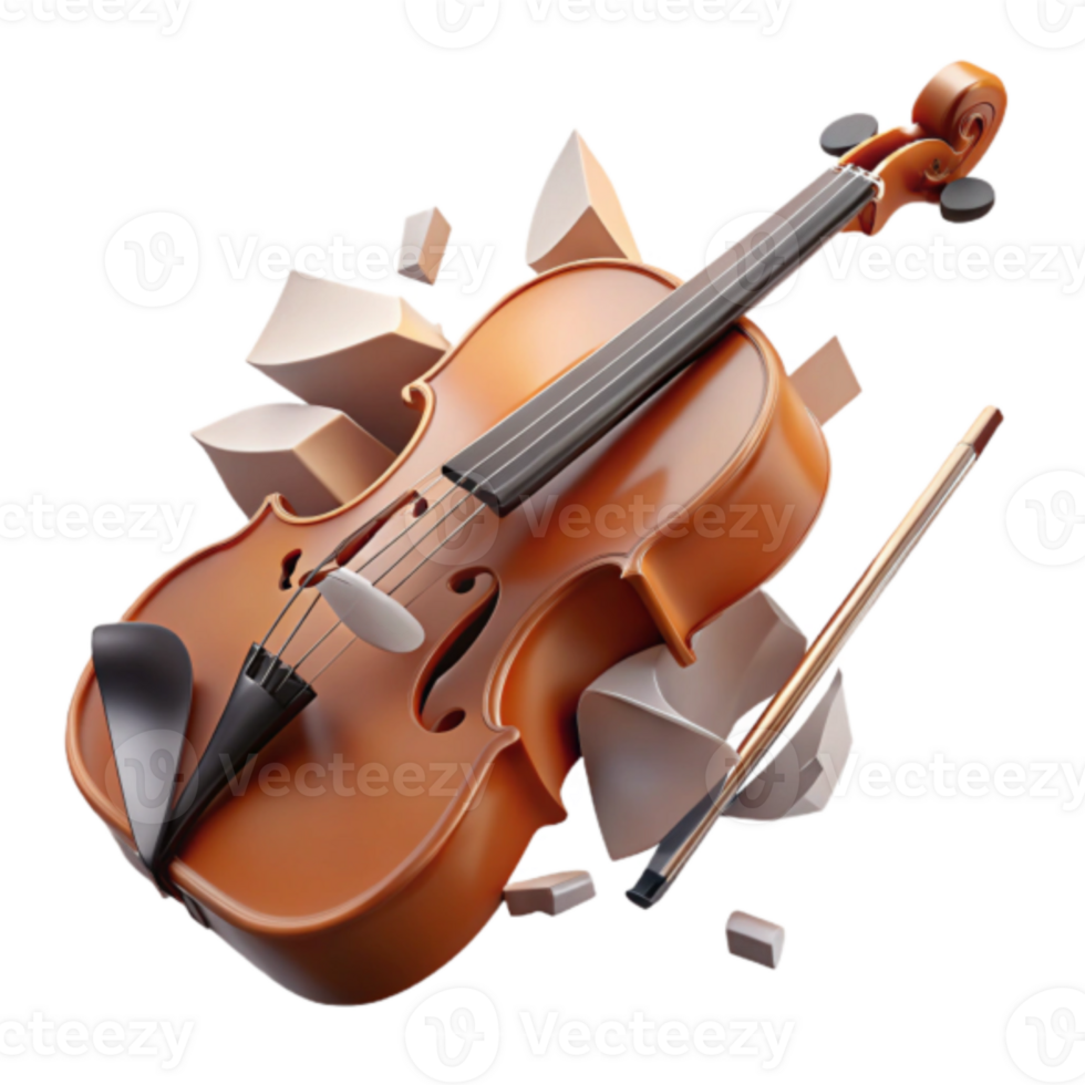Shattered Melody Illustration A Violin in Fragments png