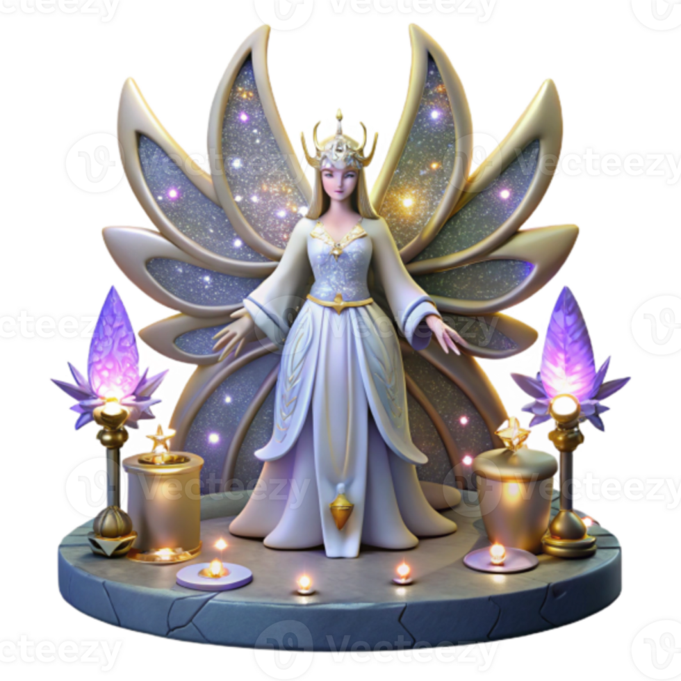 Enchanted Fairy Model Fantasy Goddess Wings Glowing Lights Mystical Creature Digital Art png