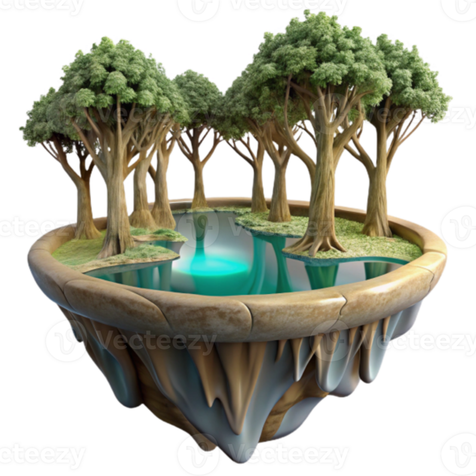 Enchanted Island Render Lush Trees Tranquil Pond Fantasy Islandcape png