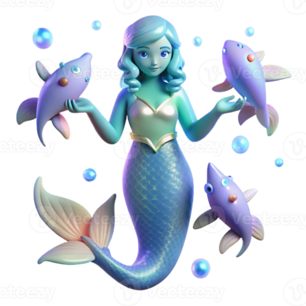 Enchanted Mermaid with Playful Fish Illustration png