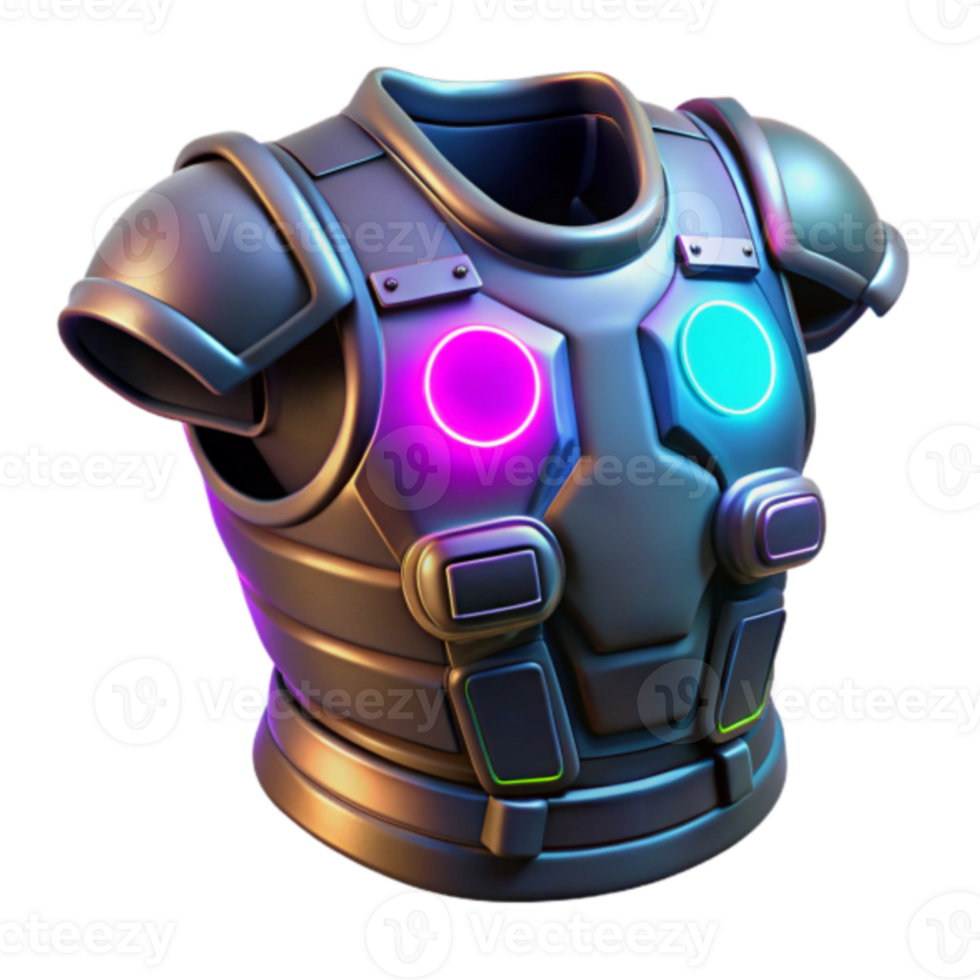 Cyberpunk-Style Render of Futuristic Armor with Neon Lights png