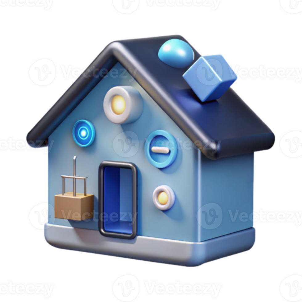 Cute Render of a Blue House with Geometric Elements Illustration png