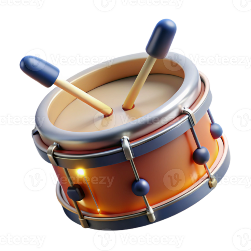 Render of an Orange Drum with Sticks, Musical Instrument Illustration png