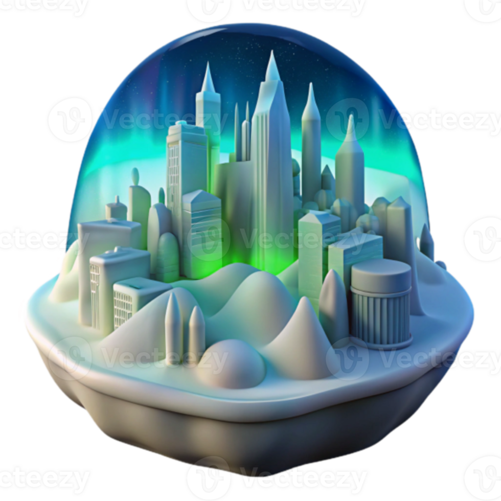 Render of Enchanting Winter Cityscape in a Snow Globe png