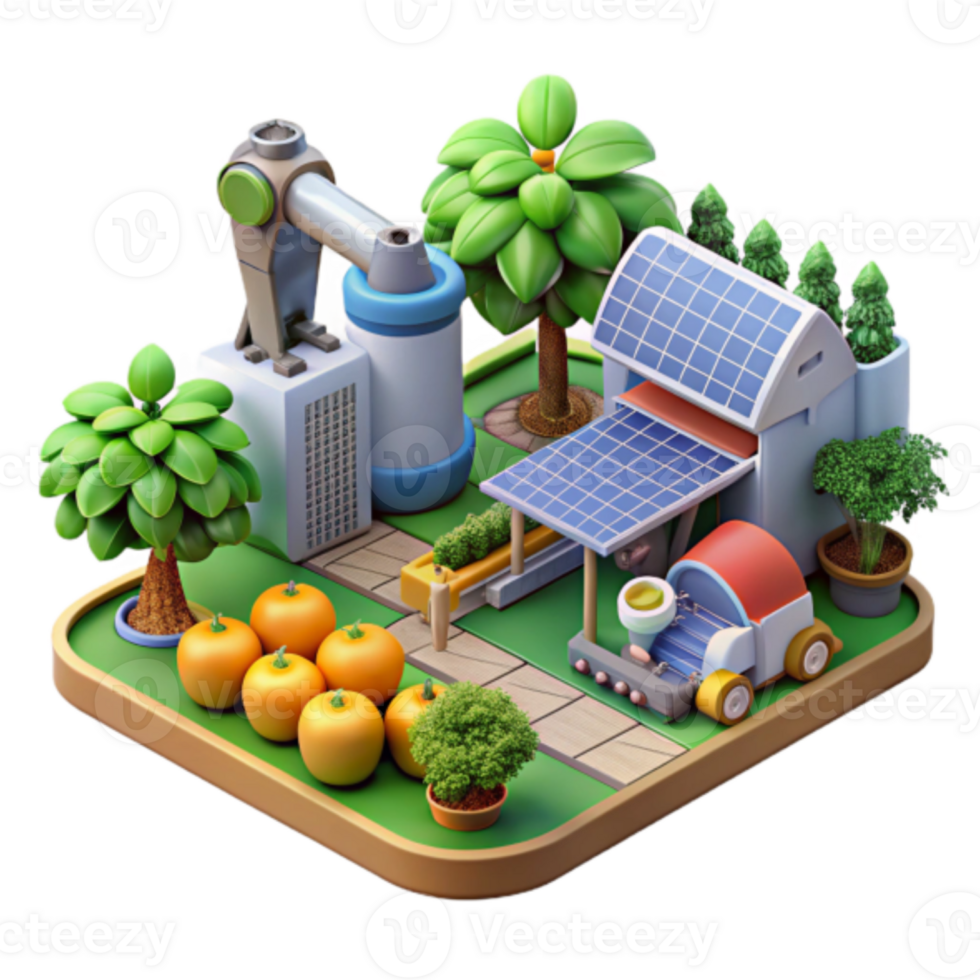 Sustainable Farm Illustration Solar Powered Agriculture and Processing png