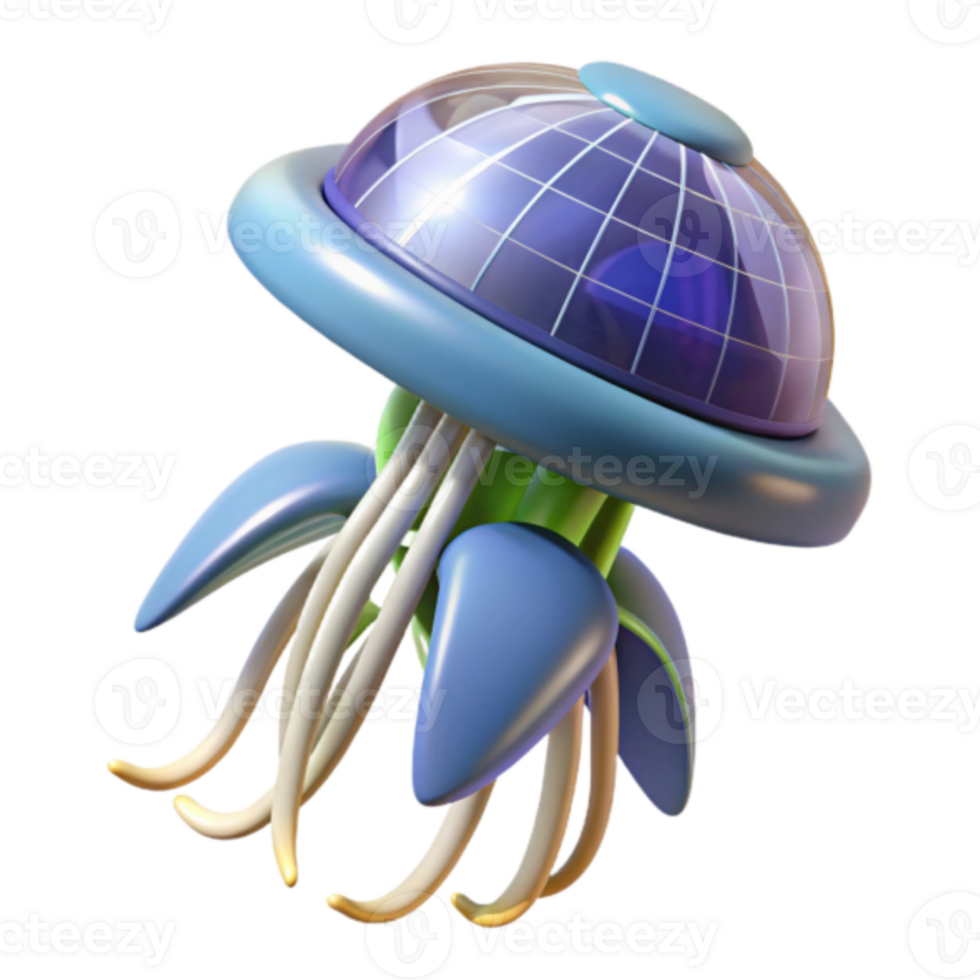 Render of Futuristic Bio-luminescent Jellyfish with Solar Panels png