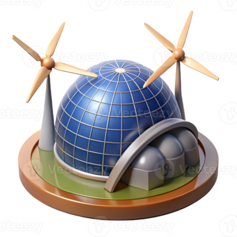 Illustration Eco-Friendly Futuristic Dome Building with Wind Turbines png