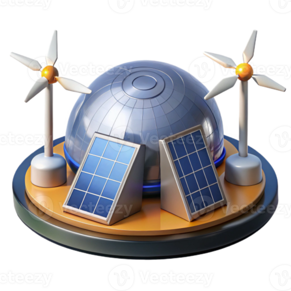 Illustration Sustainable Energy Dome with Wind Turbines and Solar Panels png