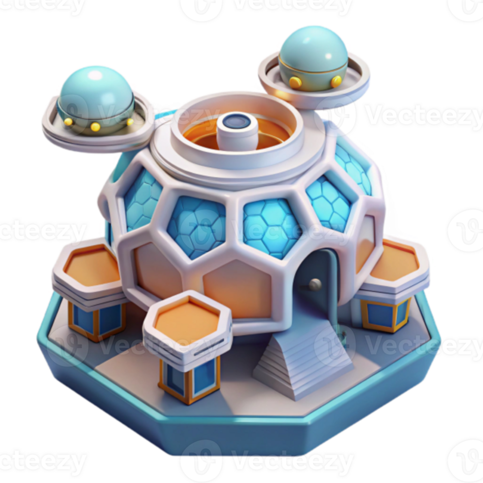 Futuristic Hexagonal Dome Building Render png