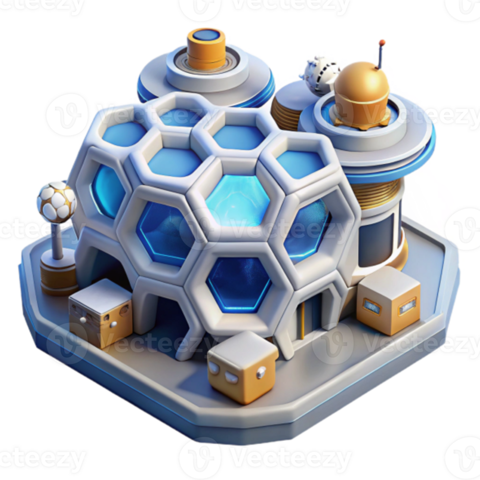 Futuristic Hexagonal Building Render png