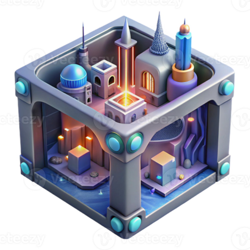 Futuristic Cityscape Illustration A Miniature Metropolis in a Cube png
