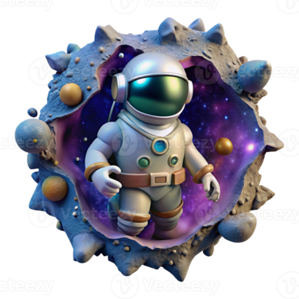 Render of Astronaut Emerging from Asteroid Space Illustration png