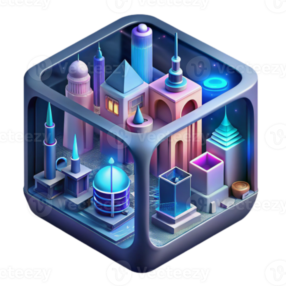 Cubic Cityscape Illustration A Render of Futuristic Architectural Wonders png
