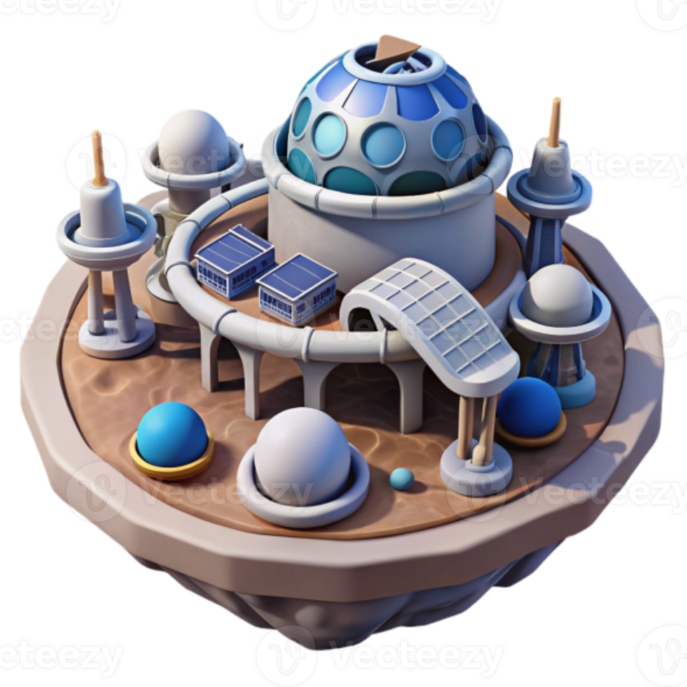 Futuristic Space Station Island Render png