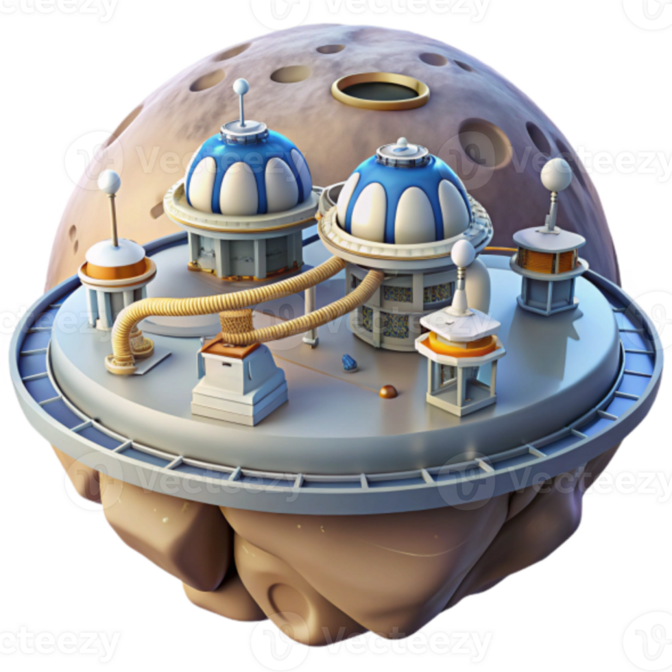 Futuristic Lunar Base Illustration A Sci-Fi Architectural Wonder on a Moon Rock png