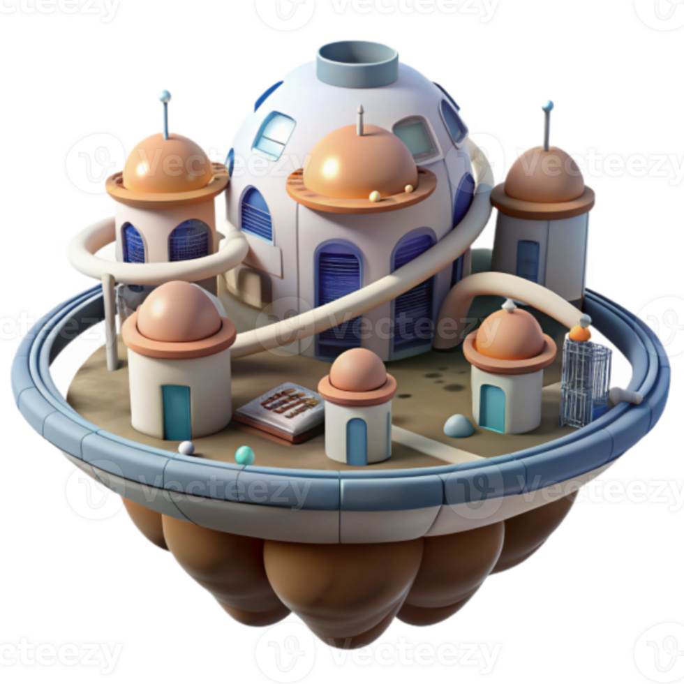 Render Floating Island Palace Cartoon Architecture Fantasy Building png
