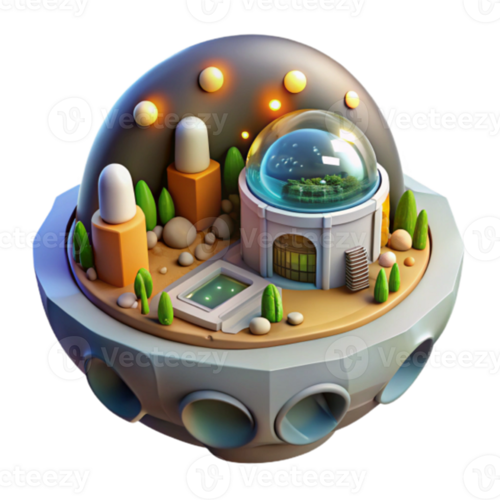 Illustration of Futuristic Observatory on a Mini Planet png