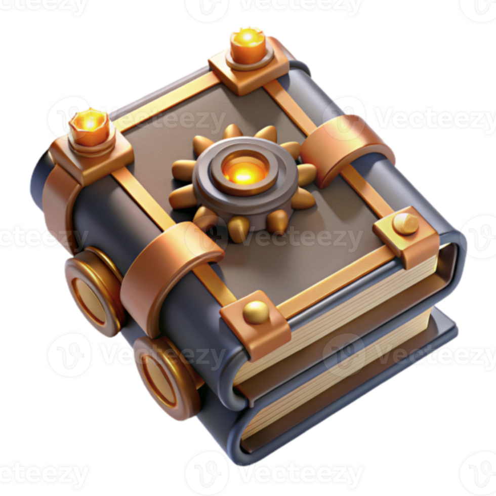 Steampunk Book Render, Glowing Gear, Fantasy Book Illustration png