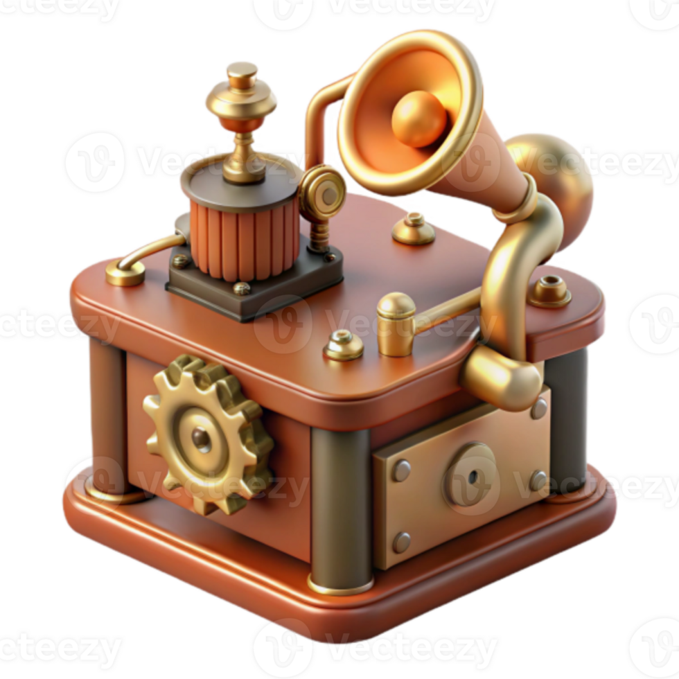 Render of Vintage Steampunk Music Box Illustration png