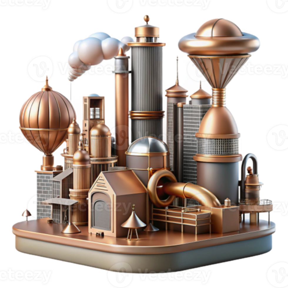 Steampunk Cityscape Illustration A Futuristic Industrial Metropolis png
