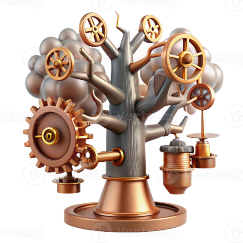 Steampunk Tree Illustration Cogs, Gears, and Mechanical Branches png