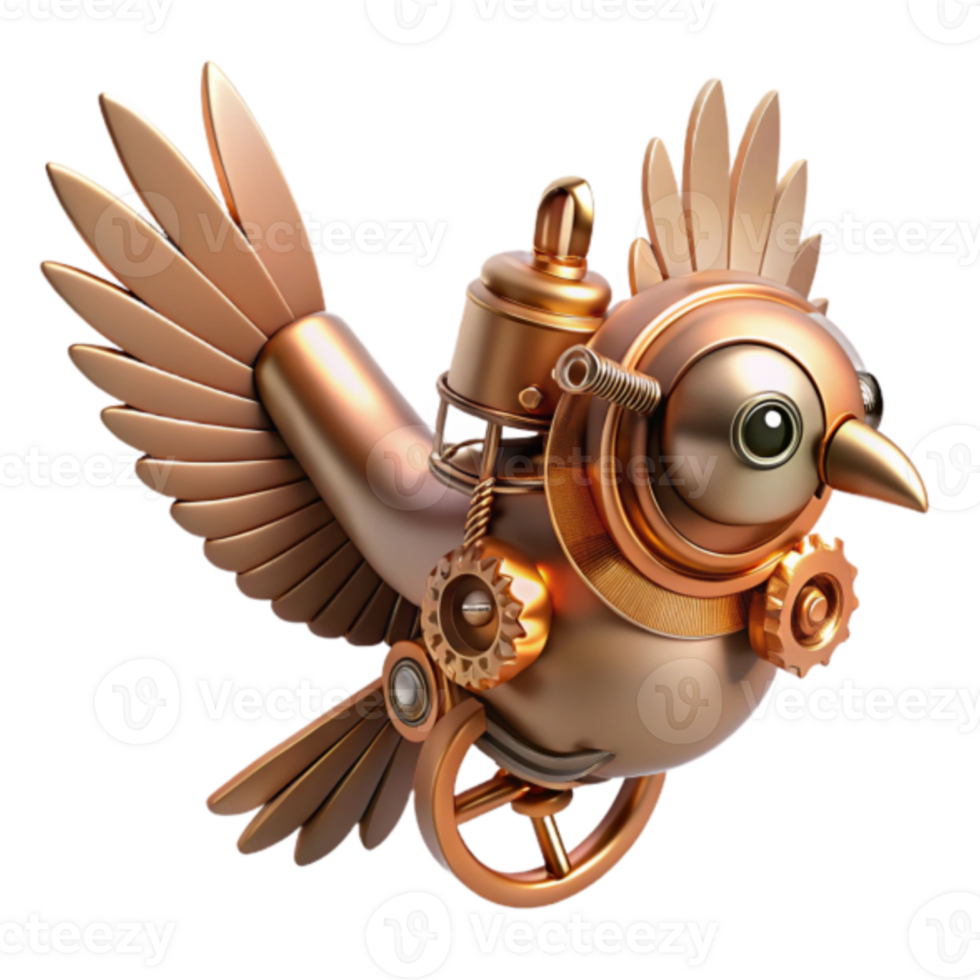 Steampunk Bird Render Mechanical Avian Illustration with Gears and Wings png