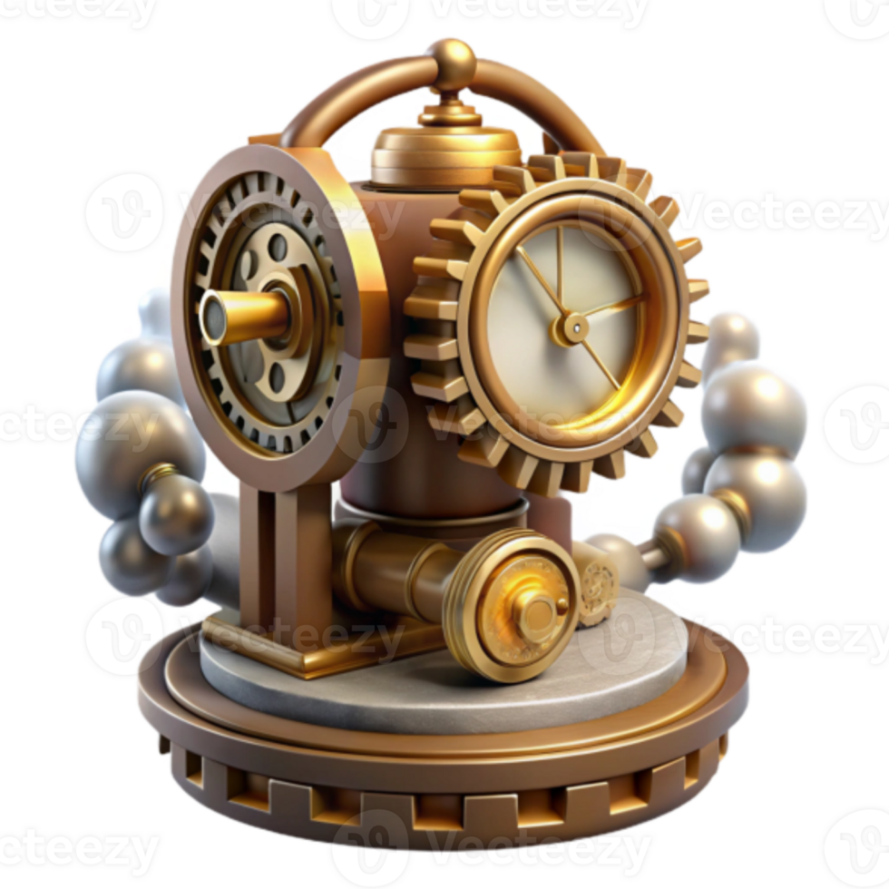 Steampunk Engine Render Golden Gears Clockwork Mechanism Illustration png