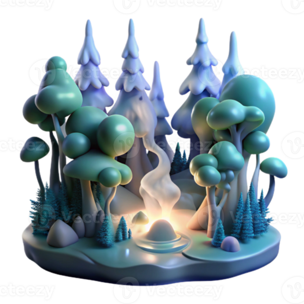 Enchanted Forest Illustration Mystical Night Scene Glowing Fire Fantasy Nature png