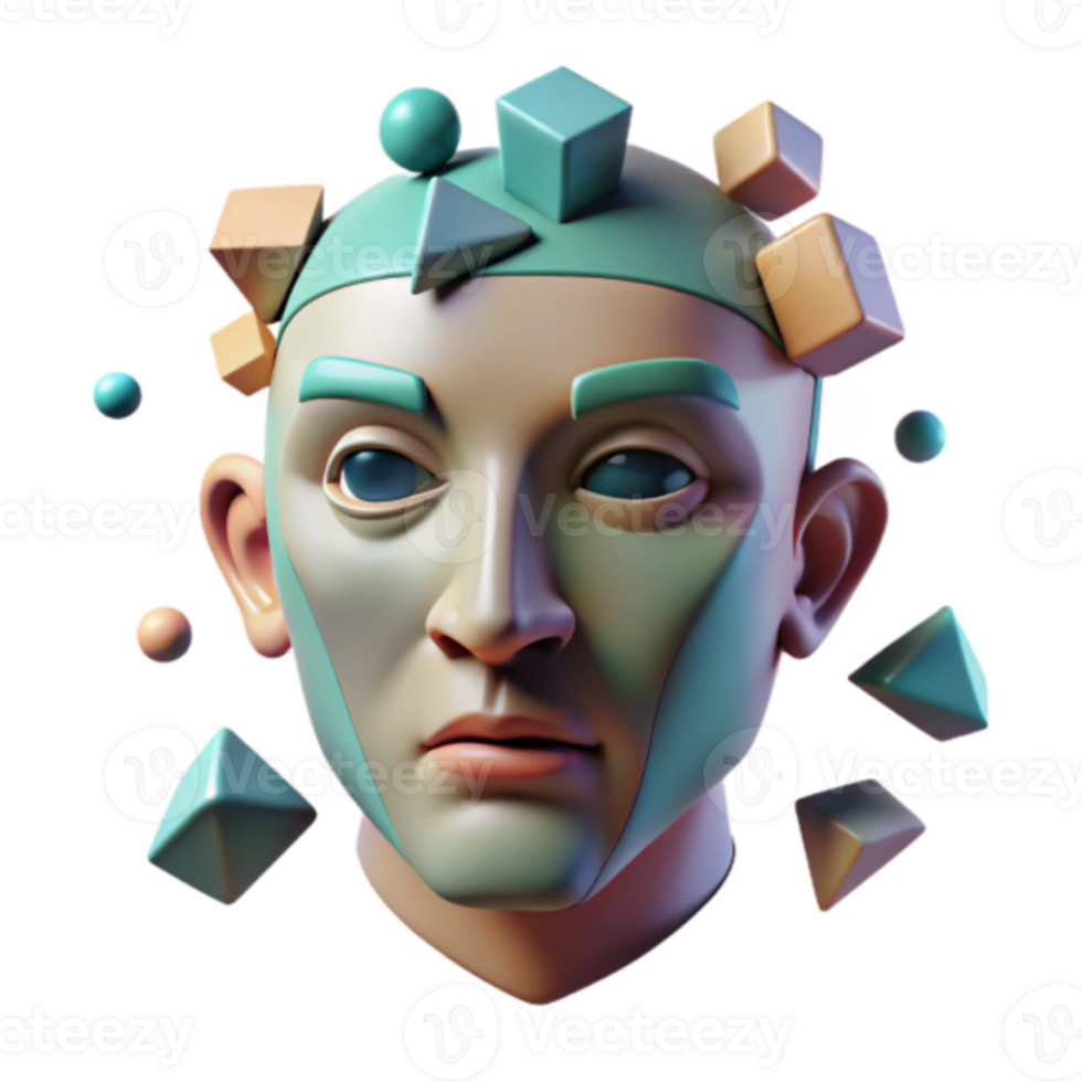 Abstract Render of a Head with Geometric Shapes png
