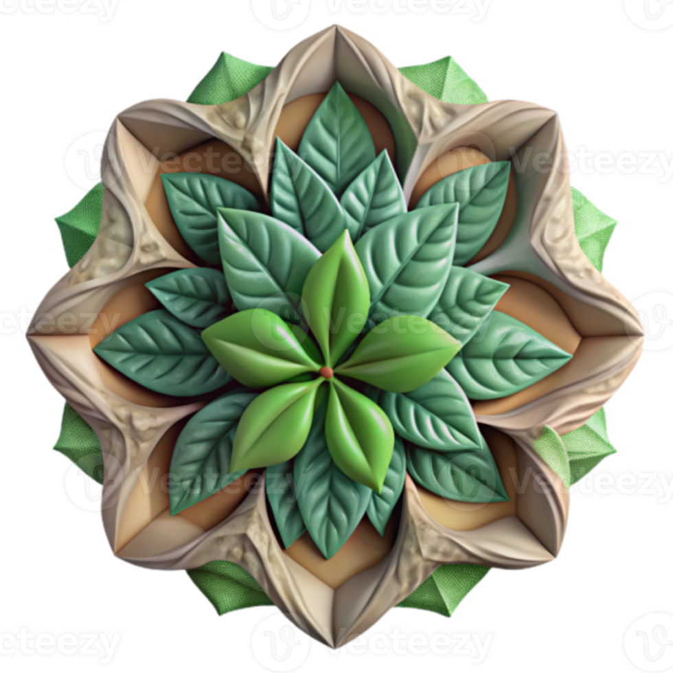 Floral Mandala Illustration Green Leaves Beige Ornament png