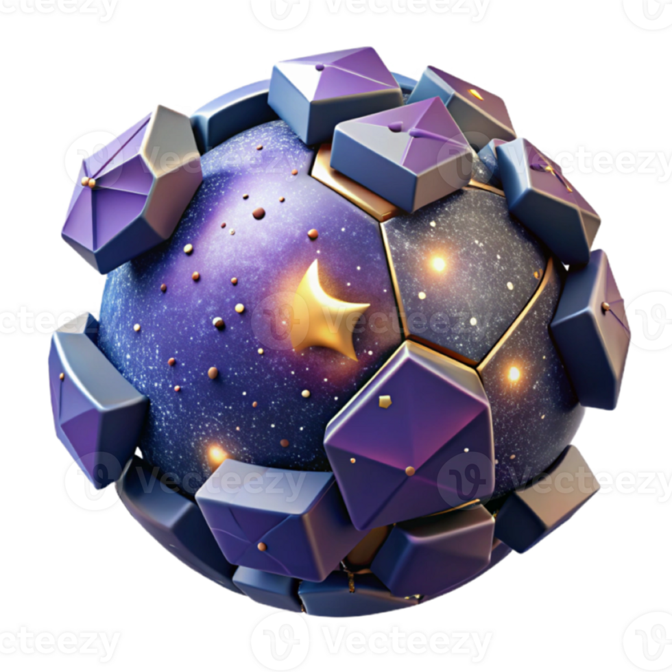 Render of a Cosmic Sphere Adorned with Geometric Blocks png