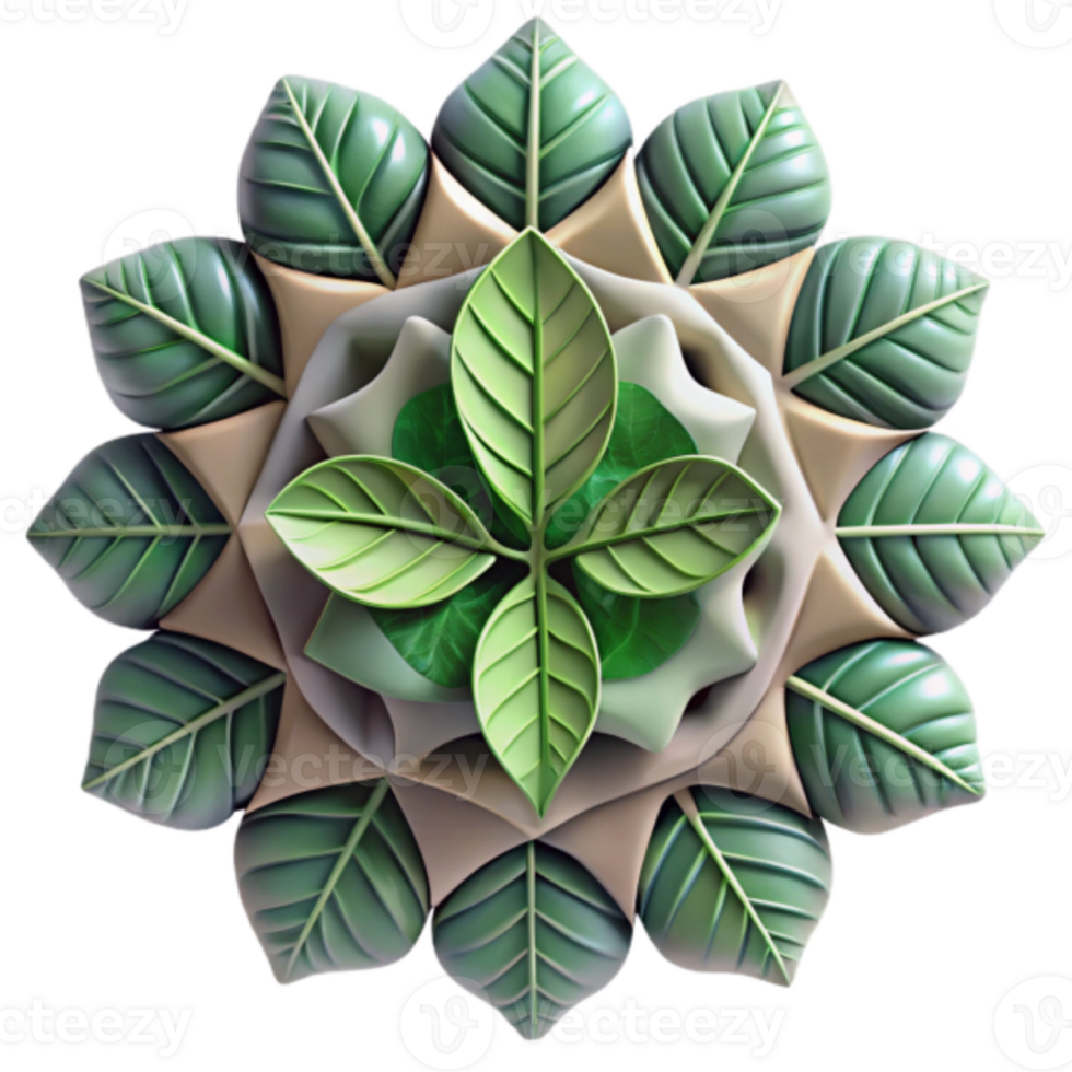Render Green Leaf Mandala Abstract Floral Illustration png