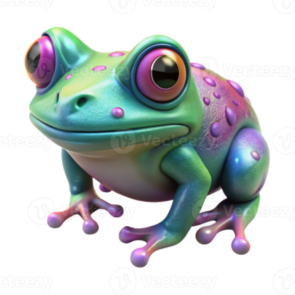 Vibrant Rainbow Frog Render Cartoon Amphibian Illustration png