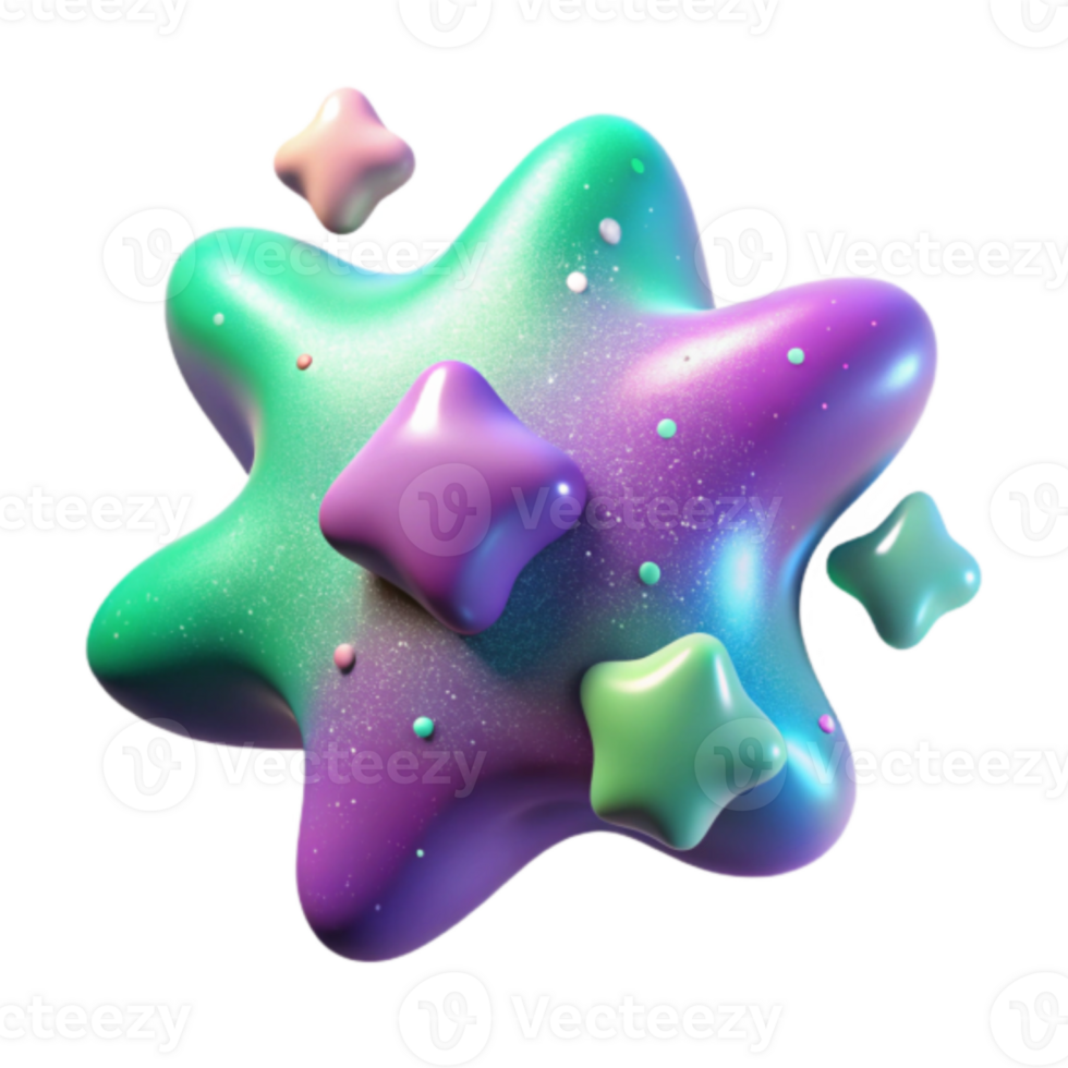 abstrato render do uma colorida em forma de estrela blob com brilhando efeitos png