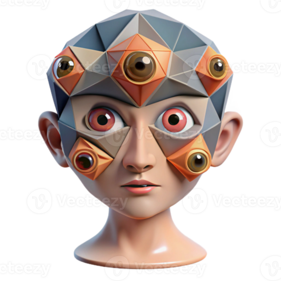 Geometric Head with Multiple Eyes Illustration png