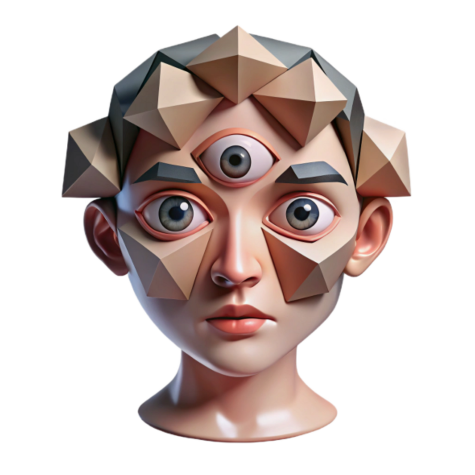 Render of a Childs Head with Geometric Shapes and a Third Eye png