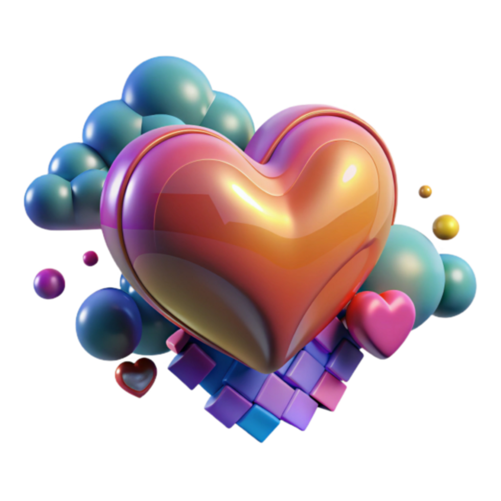 Render Shiny Heart Abstract Background Colorful Bubbles Cubes Design png