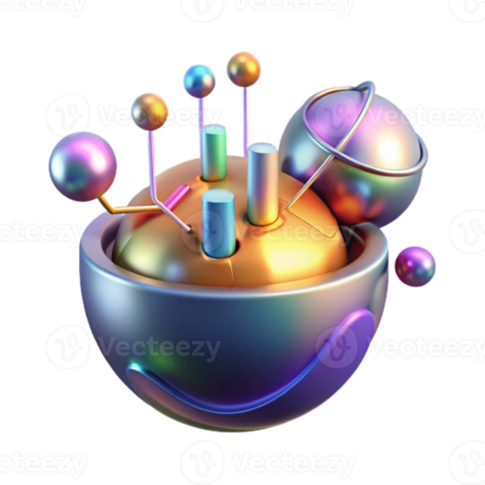 Abstract Render of Iridescent Metallic Spheres and Geometric Forms png