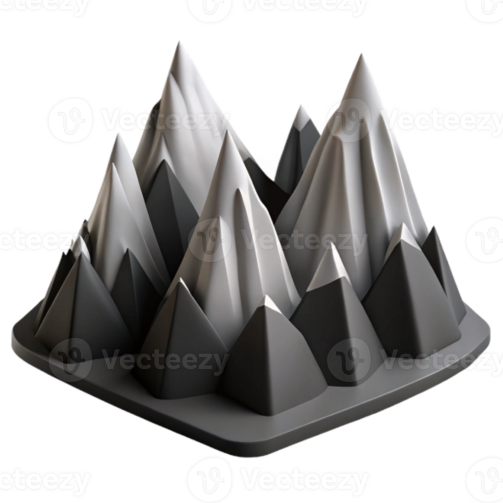 Stylized Mountain Range Illustration, Abstract Peaks, Grey and White png