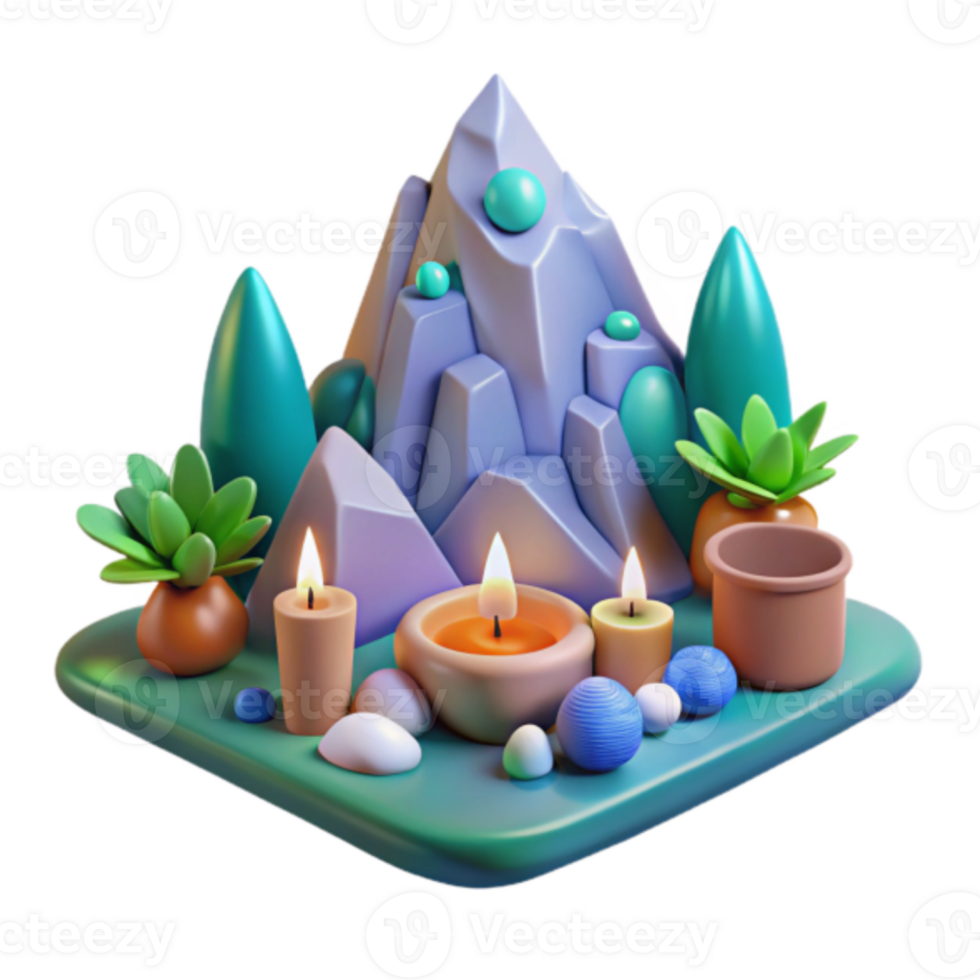 Render Serene Mountaintop Scene with Candles and Succulents png