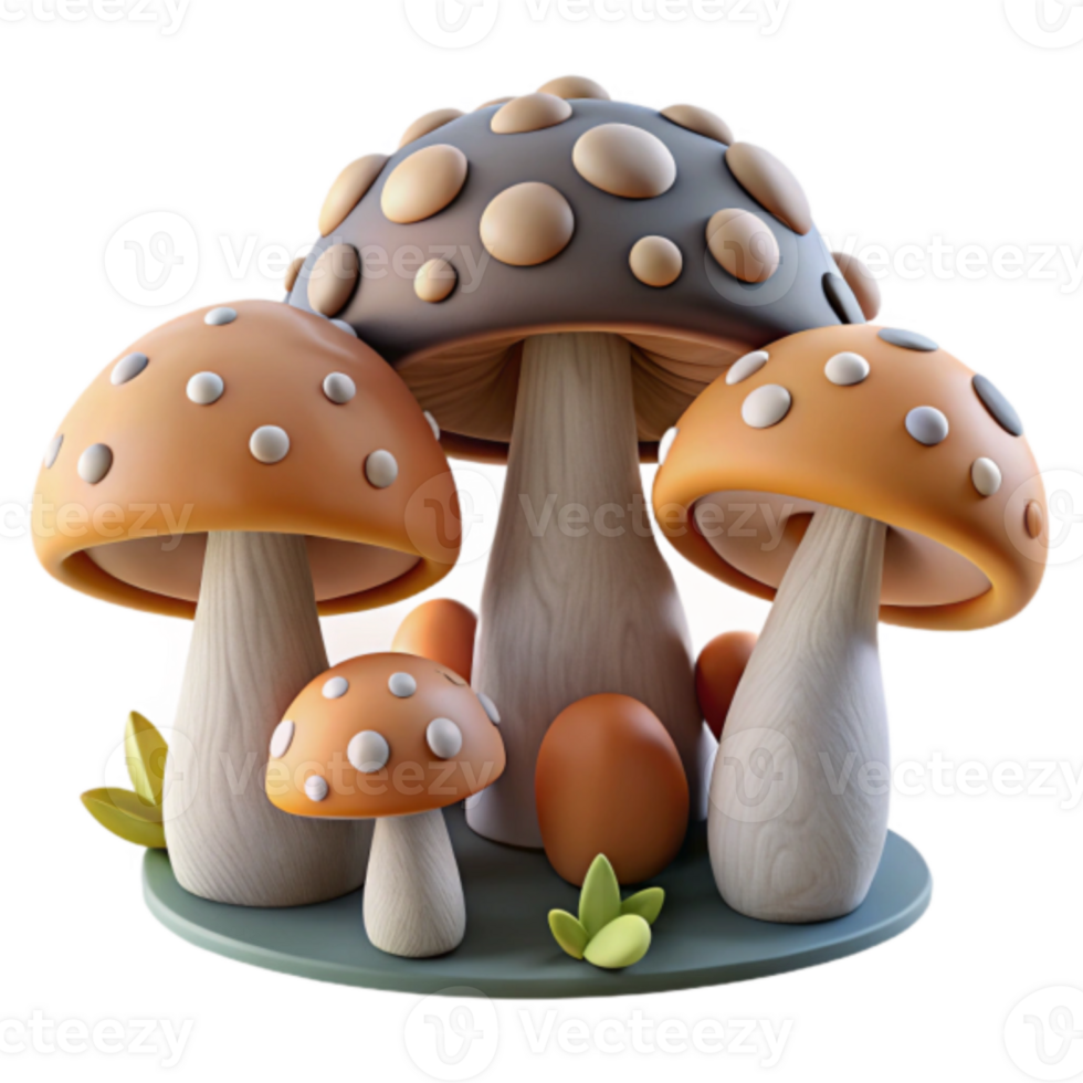Illustration of Cute Cartoon Mushrooms Cluster png