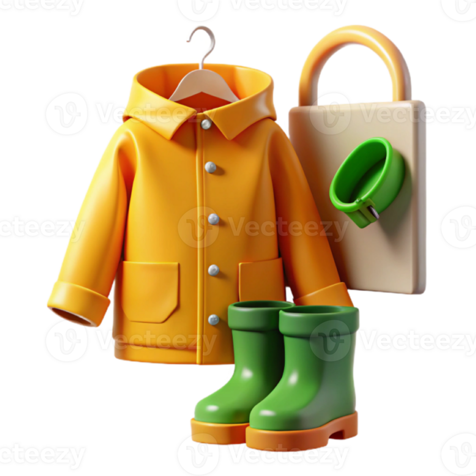 Render Yellow Raincoat Boots and Padlock Graphic Illustration png