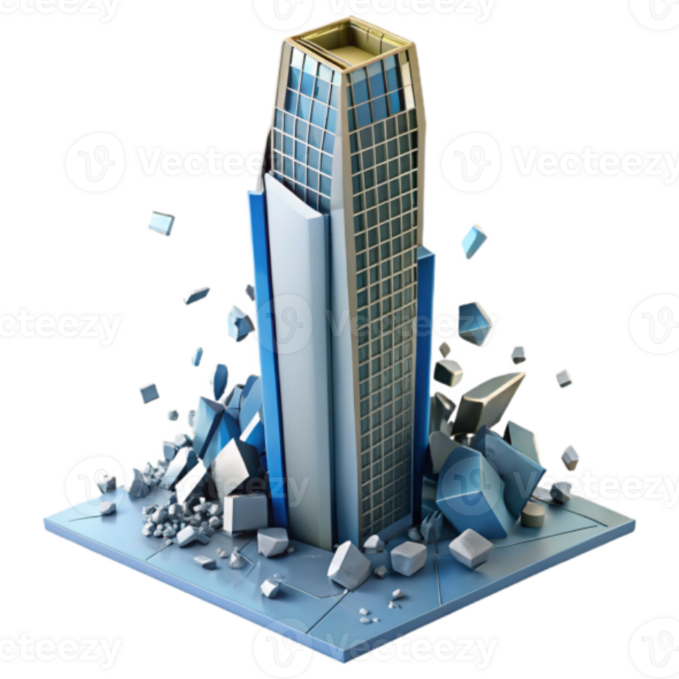 Illustration of Collapsing Skyscraper Building Destruction Debris png