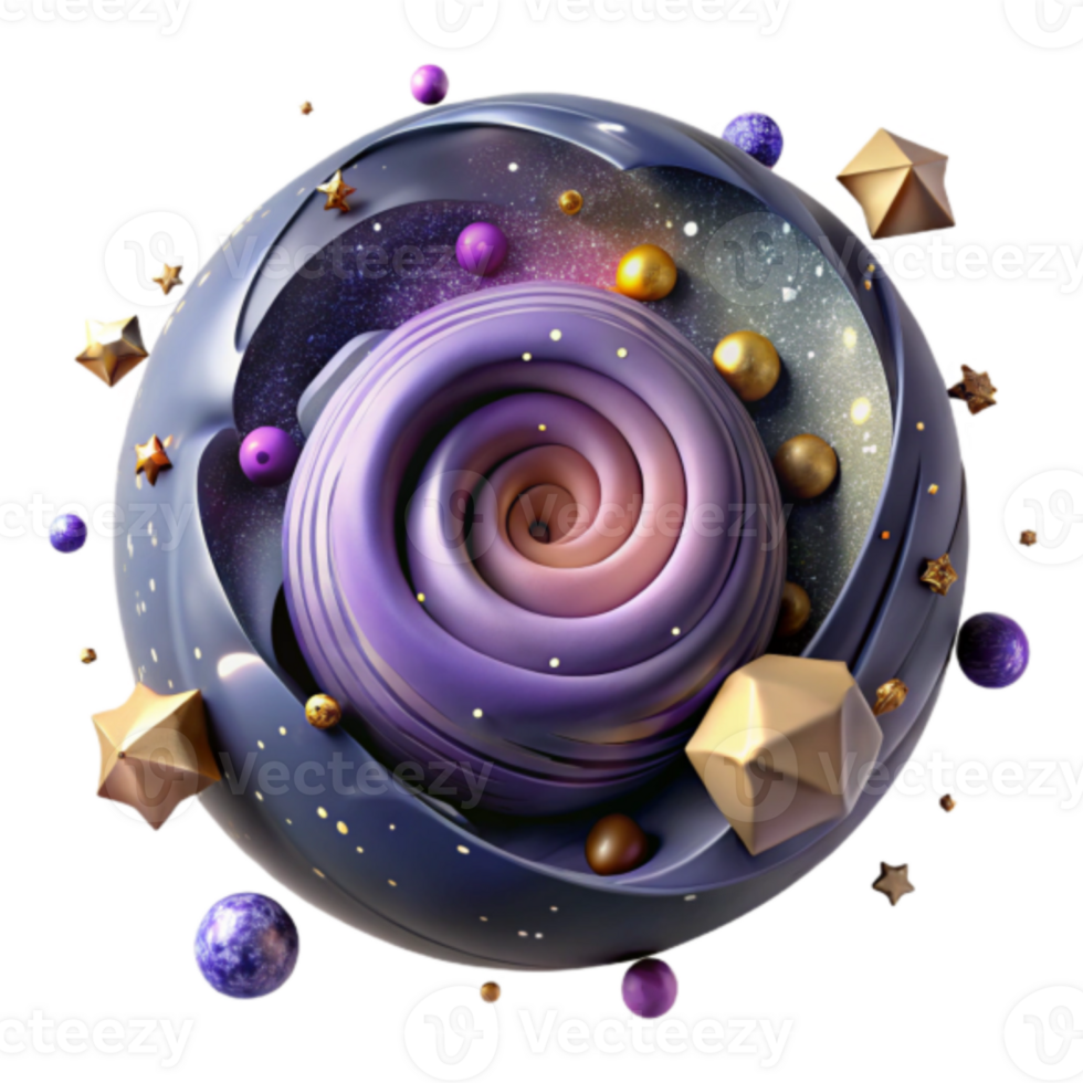 Cosmic Swirl Render Abstract Background Purple Galaxy Sphere with Geometric Elements png