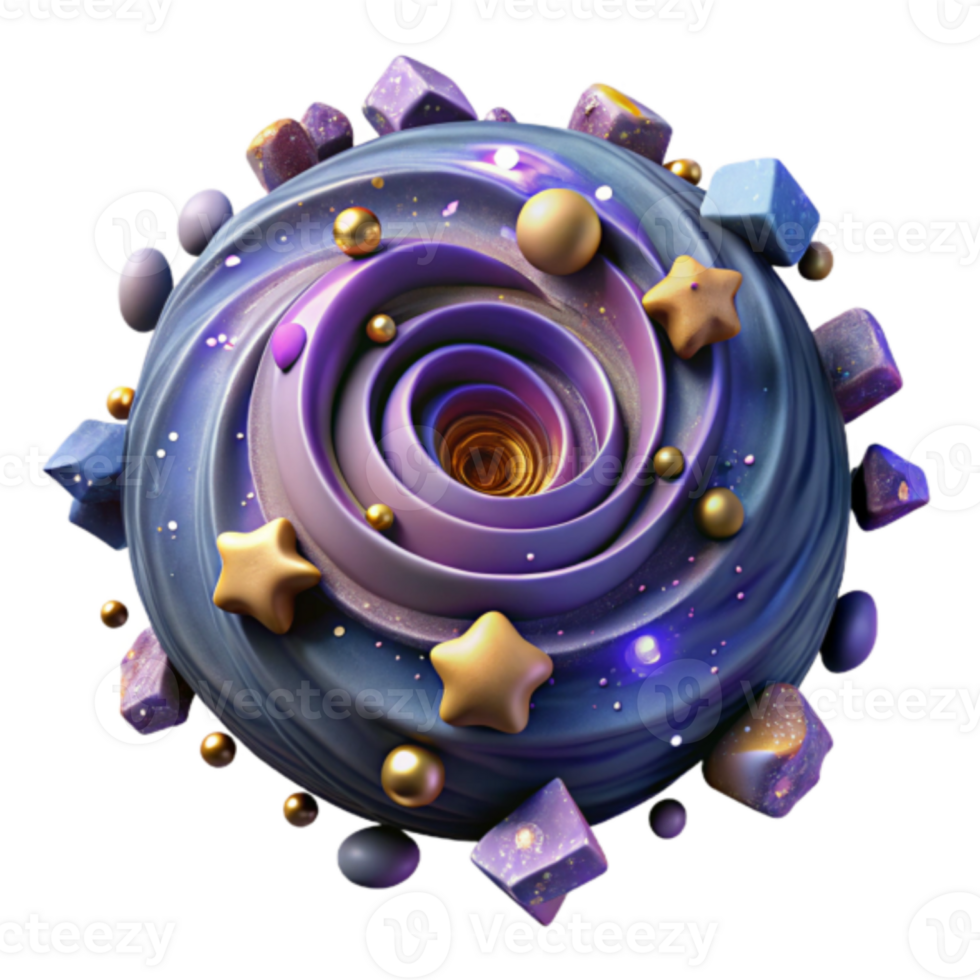 Cosmic Swirl Render Abstract Background with Purple Galaxy and Golden Stars png