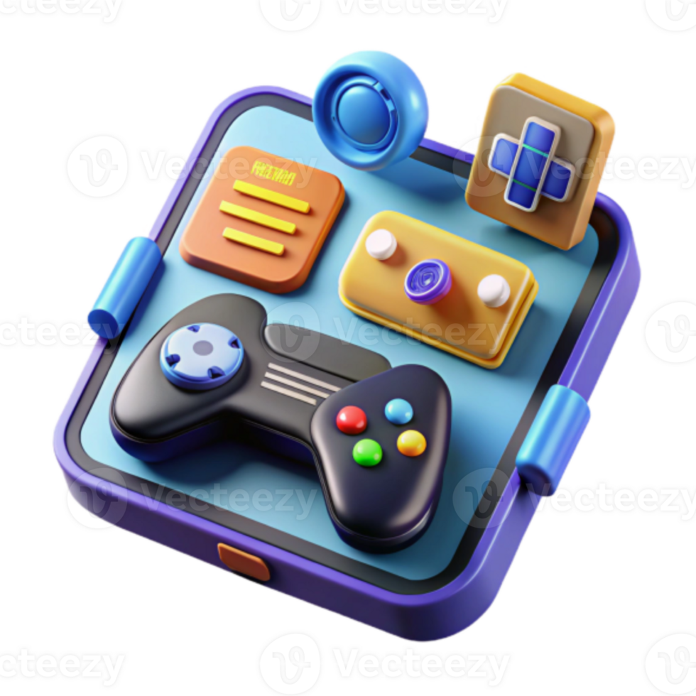 Render of a Gaming App Icon Colorful Game Controller and UI Elements png