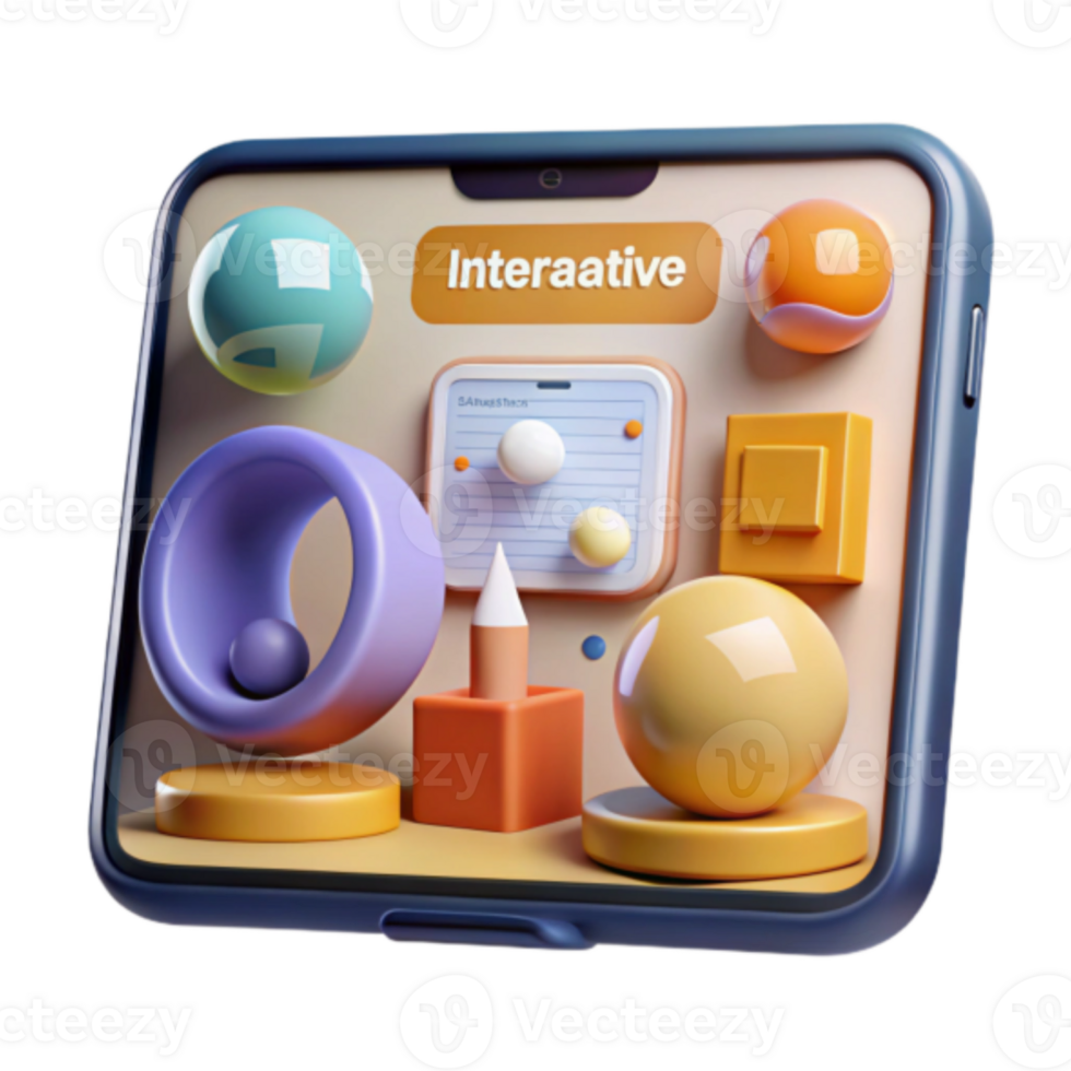 Interactive Smartphone App UI Design with Abstract Geometric Shapes and Objects Illustration png