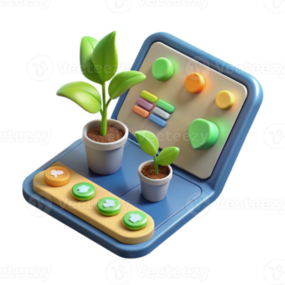Render of Plants Growing on a Colorful Device Interface png